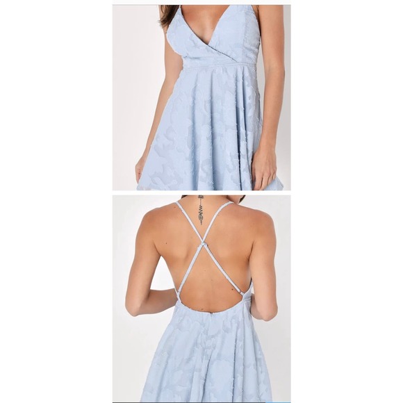 Lulus Days of Beauty Dusty Blue Burnout Skater Dress* Size Small WD24 - Picture 4 of 12